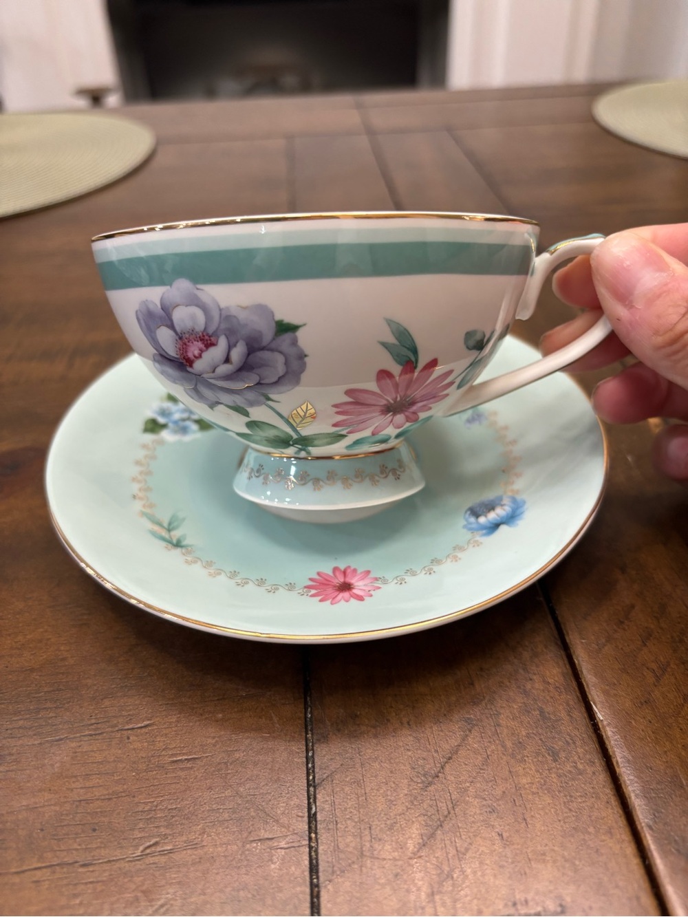 Grace teaware porcelain teal floral tea cup with saucer set